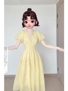 ชุดเดรสคอวีสีเหลือง ชุดราตรีสีพื้น ชุดราตรีทรงเข้ารูป ชุดเดรสฤดูใบไม้ผลิ ชุดงานเลี้ยงวันเกิด ชุดราตรียาวปานกลาง