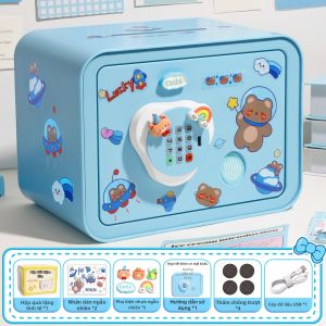 QIQIFISH | Hộp Tiết Kiệm Hình Khủng Long Mở Khóa Bằng Vân Tay Màu Xanh