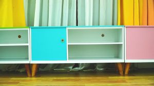 Meja tv 43 inch minimalis Aestethic modern Kekinian Lose premium Reborn "Biru Muda