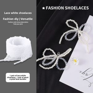 Lace Shoelaces Ballet Style Pearl Shoelace Tips
