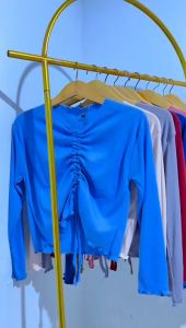 KNIT TOP VALEN Serut depan wanita lengan panjang Atasan baju serut depan rib rajut