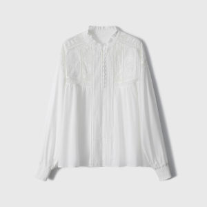 French Lace Vintage Embroidered Lightweight Cotton Blouse