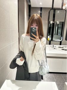 Áo Hoodie Màu Trắng Dài Tay Thường Ngày Cho Nữ Mùa Xuân Thu Phong Cách Mới Một Bên Vai Thoải Mái Thường Ngày