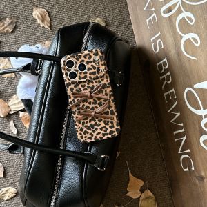 Retro Stereoscopic Bowknot Brown Leopard Print Shock Proof Phone Cover Case for iPhone 17 16 15 14 13 12 Pro Max Plus Air
