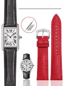 Suitable for Cartier Leather Watch Band Tank Mens and Womens Tank London Solo Lychee Pattern Pin Buckle Calf Leather Watch Bracelet