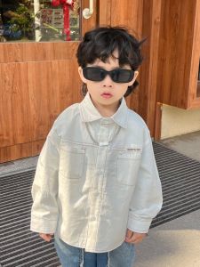 Spring Autumn New Style Childrens Pure Cotton Long Sleeve Shirt Boys White Versatile Top Student Small Jacket Casual Flip Collar