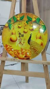 Tranh treo tường hình tròn VTC Giàn bầu hồ lô vàng và chim công 1235279 tặng đinh 3 chân treo tranh