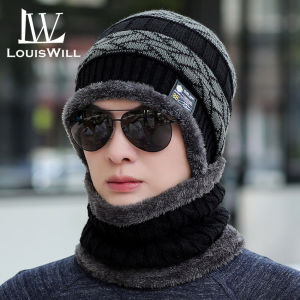 LouisWill หมวกกันหนาวผ้าพันคอ2อิน1 หมวกถักฤดูหนาวหมวกขนสัตว์ผ้าพันคอหมวกขนสัตว์ถักบูผู้หญิง