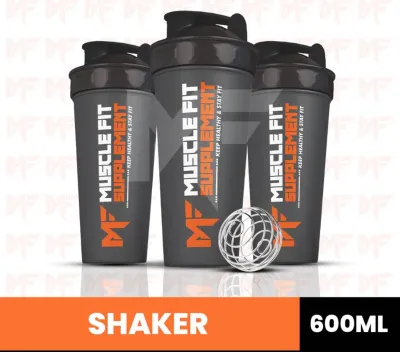 Muscle Fit Protein Shaker Bottle/Beaker with Stainless Steel Spring Ball 600ml