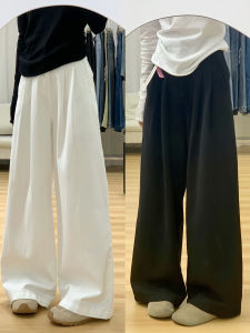 Quần Ống Rộng Bằng Vải Lanh Cotton Màu Trắng Cạp Cao Cho Nữ Mùa Thu 2025 Quần Ống Đứng Rộng Rãi Xếp Ly Dáng Rộng Thoải Mái