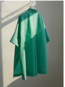 New Commuter Loose Cotton Short Sleeve Womens Shirt Pure Color Design Retro Hong Kong Style Fashionable Top Button up