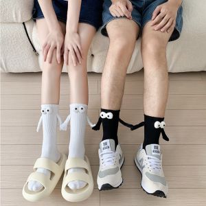 2Pairs Tiktok Funny Couples Holding Hands Socks Magnet Stereoscopic Doll Cute White Black Cotton Hold Hands Socks For Couple Friends