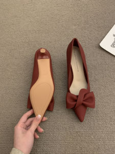 Elegant French Pointed Toe High Heels Soft Leather Thin Heel Womens Shoes Butterfly Knot Party Shoes Fashionable Spring New Arrival
