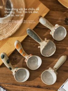 Thìa Canh Gốm Sứ Handmade Tay Cầm Ngắn Đồ Ăn Có Giá Trị Thẩm Mỹ Cao Ice Màu Be Thìa Canh Uống Thìa Đất Sét Thìa Cơm