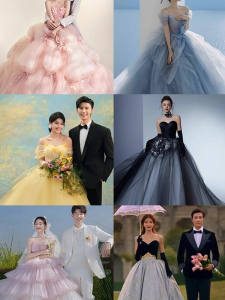 Elegant French Street Snap Colorful Tulle Satin Wedding Dress