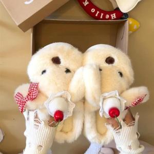 Dép Bông Mùa Đông Chống Trượt Đế Dày Dễ Thương Nhung Lông Cừu Ấm Áp Trong Nhà Dép Cotton Cho Nữ Mẫu Mới 2025