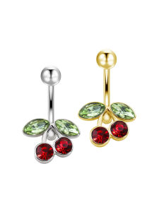 Surgical Steel Red Cherry Rhinestones Navel Belly Button Ring Barbell Ring Fruit Nails Charming Piercing Body Piercing Jewelry