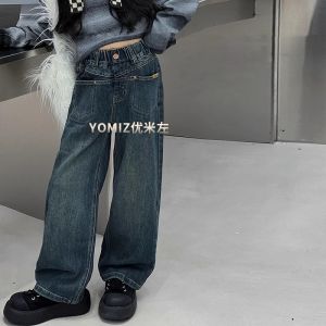 New Fashionable Straight Leg Jeans for Girls Spring Autumn Wear Childrens Denim Pants Medium to Large Kids Clothing