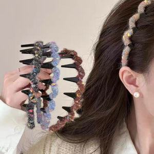 Colorful Acrylic Wool Wrapping Wavy Hair Bands for Women Fluffy Fixed High Head Headband Sweet Two Ways To Wear Hair Headbands