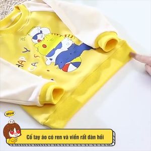 Áo thu đông cho bé áo len cổ tròn dài tay cho bé từ 1-10 tuổi in hình họa tiết dễ thương mã QA-001