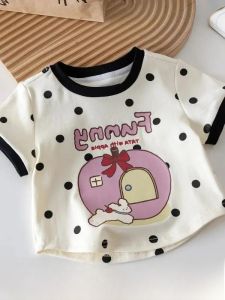 Cute Baby Girl Short Sleeve T-Shirt Pure Cotton Base Layer Shirt Trendy Cartoon Design Summer Fashionable Childrens Clothing