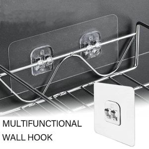 2pcs Self-adhesive Non-marking Viscose Hook Wall Hanging Storage Double Hooks Door Storage Heavy Duty Hanger for Kitchen Bathroom Gadgets
