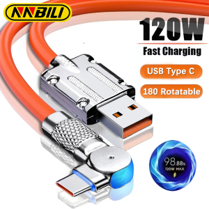  NNBILI 120W 6A Super Fast Charge 180° Type C Liquid Silicone Cable Quick Charge USB C Charger Cable for Huawei Samsung Xiaomi