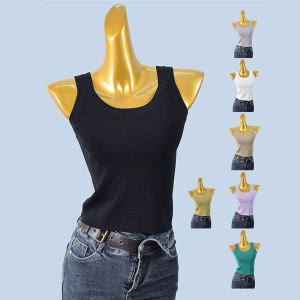 เซ็กซี่ U-คอกระดูก-แสดงเสื้อแขนกุด Drawstrings ถักฤดูร้อน Outwear SLIM FIT ยืดอเนกประสงค์สั้น