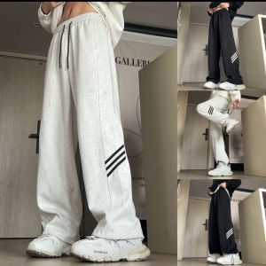 Quần Nỉ Nam Ống Đứng Màu Xám Dày Dặn Có Dây Rút Kẻ Sọc Thường Ngày Thể Thao Dài Cạp Vừa Quần Áo Công Sở Mùa Xuân Thu