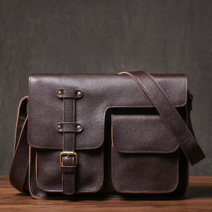 JINGZIXIANSHENG | Handmade Retro Leather Mens Satchel Messenger Bag