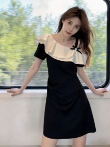 Design Off-Shoulder Big Size Slim Fit French Ruffled Midi Dress