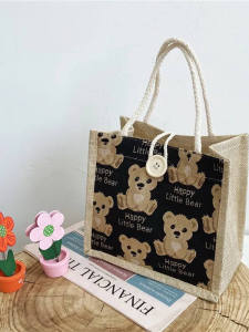 Cute Bear Cartoon Lunch Bento Box Bag Large Capacity Storage Shoulder Bag Portable Japanese Style Handbag for Everyone