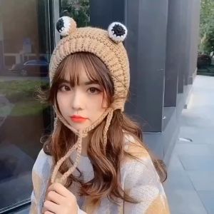 Outdoors Women Winter Big Eye Frog Cute Knitted Frog Hat Beanie Hats Knitted Caps Ear Protective Fashion Women Crochet Knitted Frog Headband Bonnet Beanie Cute Cartoon Big Eyes Frog Hat Winter Earflap Cap Photo Props