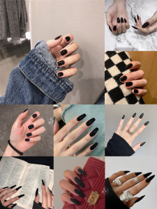 Miếng Dán Móng Tay Ngắn Màu Đen Cho Học Sinh Với Miếng Dán Móng Tay Giả Phong Cách Nữ Ngọt Ngào Thoáng Mát Cho Mọi Loại Da