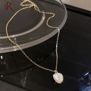 Frascati Classic Opal Heart Pendant Gold Color Stainless Steel Necklace Lovely Girls Jewelry Accessories Womens Fashion Necklace