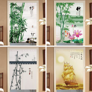 Chinese Style Door Curtain and Partition Curtain Bamboo Aisle Hallway For Home Covering Bedroom Kitchen Punch-Free Covering Fabric Half Curtain