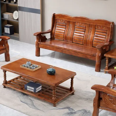 Economic Chinese Style Solid Wood Sofa Coffee Table Set for Living Room Rural Home Use U-Shape Furniture Assembly Required