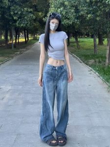 High Waist Wide Leg Jeans Womens 180cm Tall Extended Vintage Straight Cut Loose Fit Jeans High Street Style Denim Pants