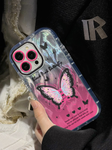  Phone Case Gradient Butterfly Full Cover Lens Protective Shell Silicone Fibre Anti-Fall Suitable for 17Promax 16pro 15 14plus