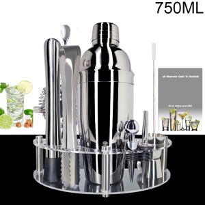 Bartender Kit with Black Stand 13 Piece 750ml Cocktail Shaker Set Professional Stainless Steel Ice Cubes Bar Tool -Cocktail Recipes Book