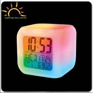 Multifunction 7 Color Change LED Digital Alarm Clock With Date Alarm Thermometer Desktop Cube Clock Night Glowing Home Decor Plastic