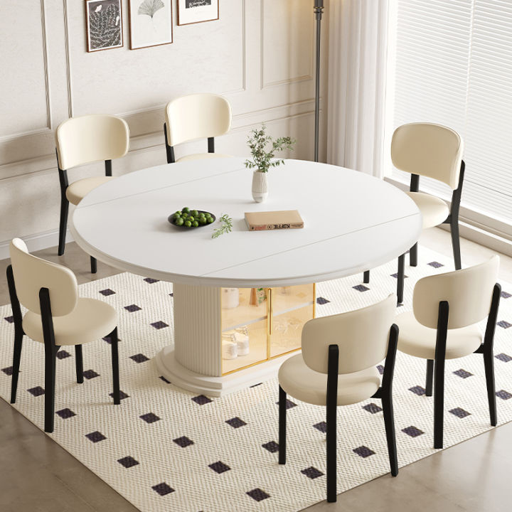 French Retro Retractable Stone Plate Dining Table Square and round Dual