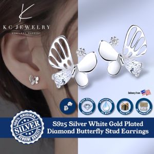 KC Jewelry Elegant S925 Silver & White Gold Plated Butterfly Stud Earrings with Cubic Zirconia Accents