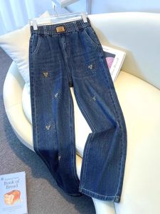 กางเกงยีนส์ขากว้างเอวสูง ทรงสลิมฟิต ปักลาย ทรงหลวม ทรงตรง สำหรับผู้หญิง ฤดูใบไม้ผลิและฤดูใบไม้ร่วง