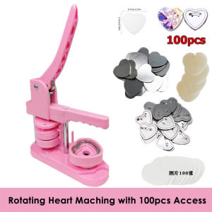 【Ready Stock】Pink Heart-Shaped Button Badge Maker Machine Interchangeable Die Mould Heart Shape Badge Punching Die DIY Badges Gifts Green Blue with 100 Sets Of Consumables