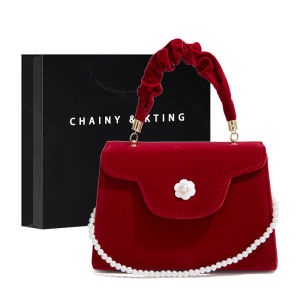 Bridal Wedding Bag Pearl Decorated Velvet Handbag