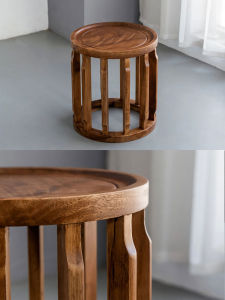 Walnut Wooden Tea Stool round Seat Change Shoes Board Drum Shape Long Square Yuanbao Makeup Rest Low Table Furniture