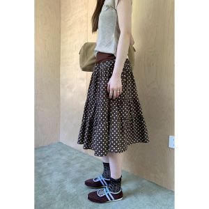 Hellooo Eat Retro Coffee Dot Halter Neck Mini Dress Pure Cotton Multi-layer Splicing Cake Skirt Korean Style Commute Print Casual A-line Skirt
