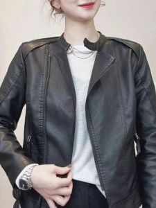 Fashionable Stand Collar Leather Jacket Womens Slim Fit Versatile Stylish Spring Autumn New Korean Version Zipper Closure Short Coat