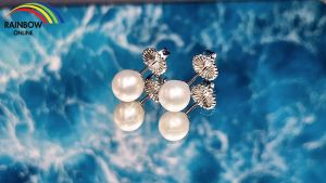 RB ต่างหูมุกน้ำจืด เงินแท้92.5% ชุบโรเดี่ยม ทรงกลมขนาด6mm. Pearl stud earrings Sterling Silver with Rhodium plated A029